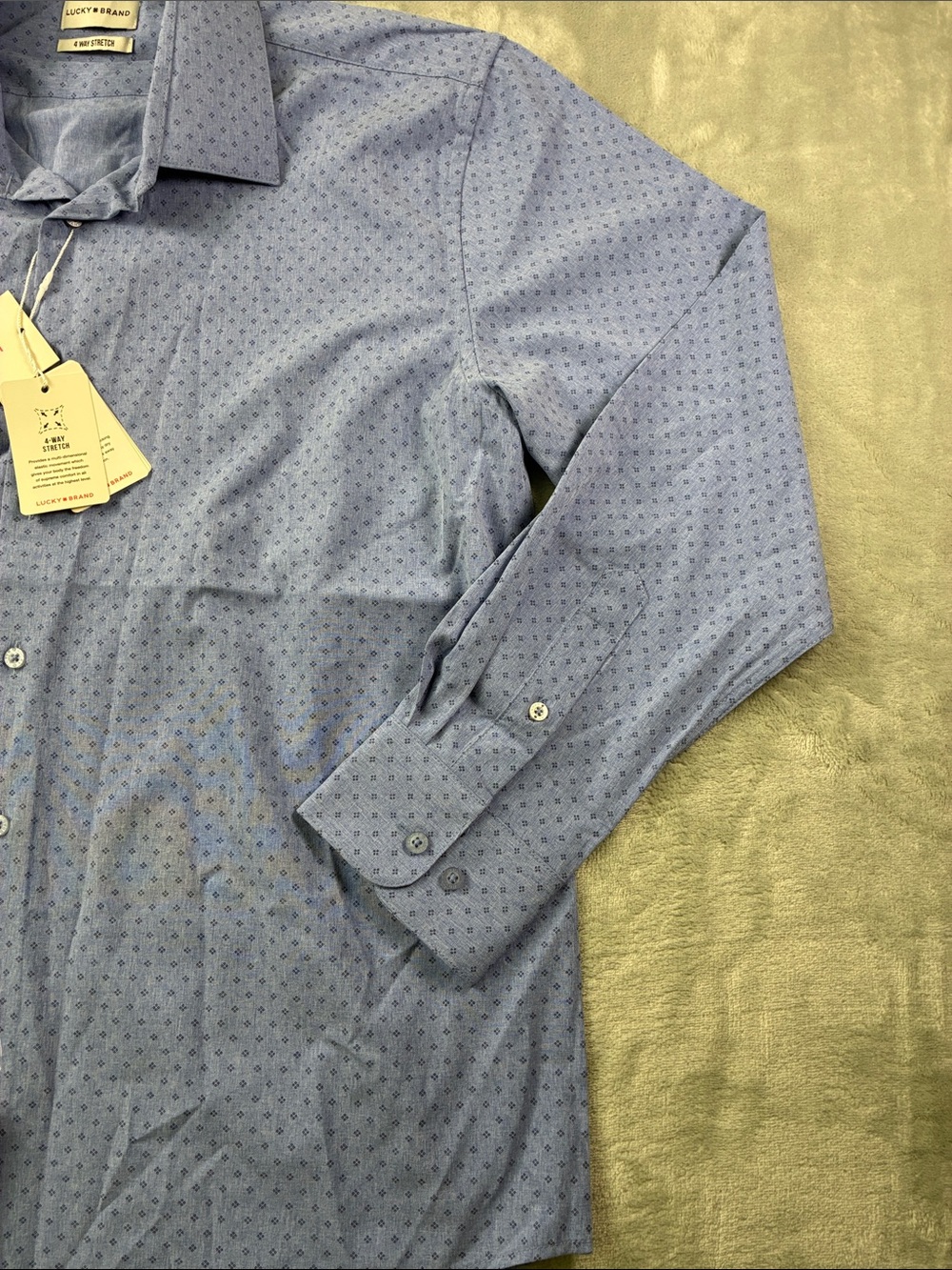 NWT‎ Lucky Brand Men’s Large Slim Fit 4-Way Stretch Blue Geo Button Down Shirt - Picture 6 of 7